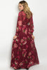 Wine Red Floral Chiffon Maxi Dress
