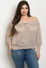 taupe plus size gold shoulder top 