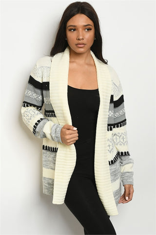 Ivory and Gray Cardigan Sweater