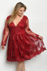 Burgundy Red Plus Size Lace Cocktail Dress