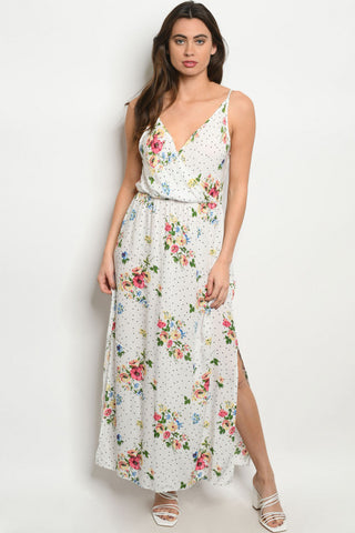 White Floral Polka Dot Maxi Dress