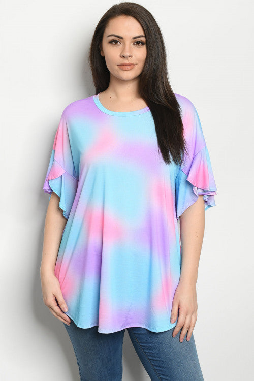 Blue and Pink Tie Dye Plus Size Top