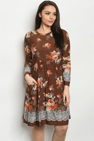 Brown Floral Plus Size Dress