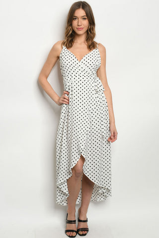 White Polka Dot High Low Wrap Dress