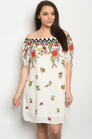 Ivory Floral Cold Shoulder Plus Size Shift Dress