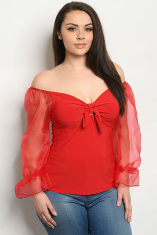 Red Cold Shoulder Plus Size Top