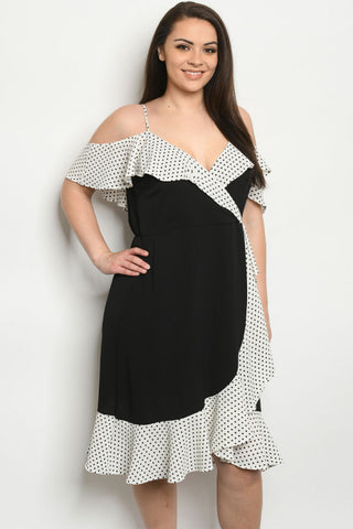 Black and White Polka Dot Cold Shoulder Dress