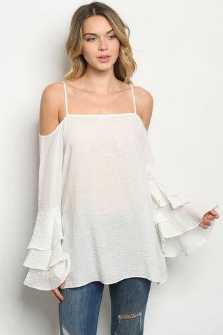 Off White Cold Shoulder Bell Sleeve Top