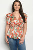 Coral Red Tropical Floral Print Plus Size Top