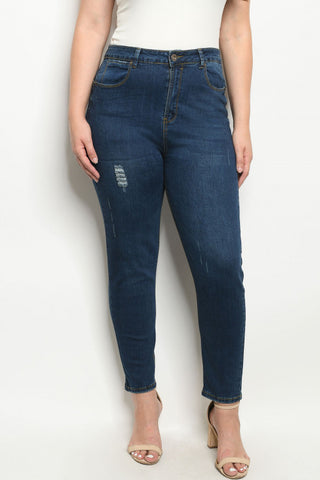 Dark Blue Distressed Denim Plus Size Skinny Jeans