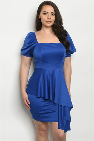 Royal Blue Ruffled Peplum Plus Size Bodycon Dress
