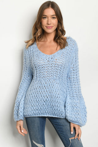 Soft Blue Chunky Knit Sweater