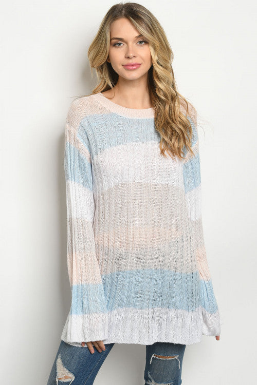 Pink and Blue Long Sleeve Tunic Sweater