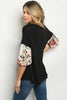 Black Floral Puff Sleeve Tunic Top