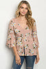Blush Pink Floral Double Bell sleeve Peasant Top