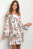 White Floral Bell Sleeve Dress