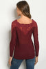 Burgundy Lace Accent Long Sleeve Sweater