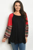 Black and Red Raglan Sleeve Plus Size Top