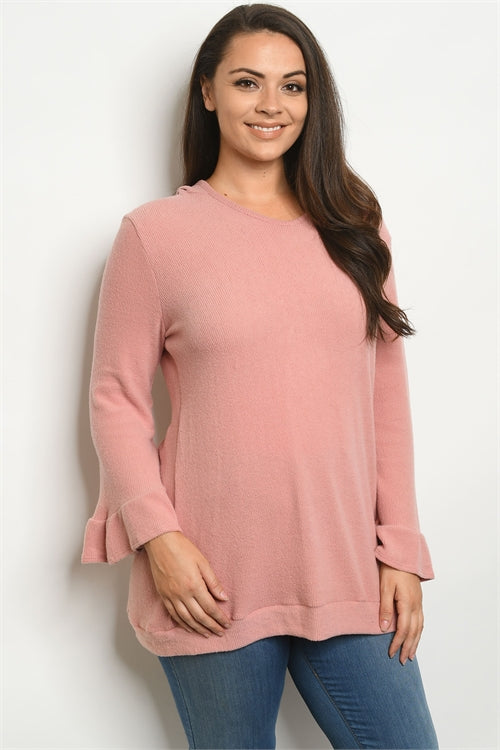Mauve Pink Hooded Plus Size Sweater
