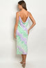 Mint Green and Lavender Tie Dye Cowl Neck Pencil Dress