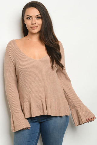 Taupe Brown Plus Size Peplum Sweater
