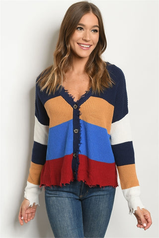 Multi Color Distressed Cardigan Sweater