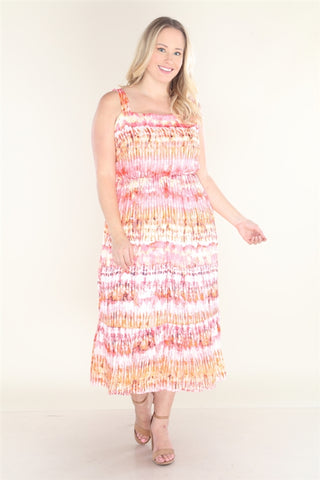 Coral Pink Tie Dye Plus Size Maxi Dress