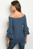 Blue Double Bell Sleeve Knit Sweater
