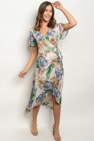 Taupe Floral Wrap Dress