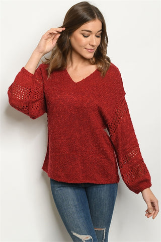 Burgundy Puff Sleeve Sweater