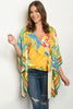 Yellow Floral Flutter Sleeve Wrap Top