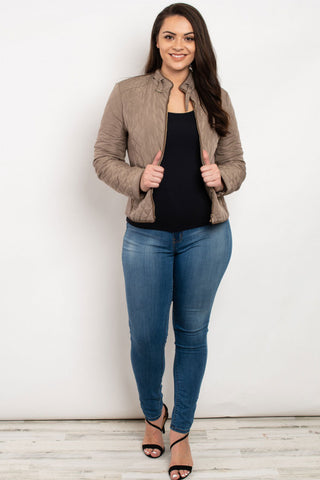 Taupe Quilted Plus Size Jacket