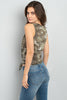Camouflage Sleeveless Tie Accent Top