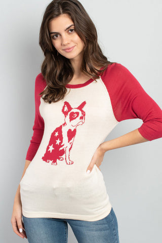 Ivory and Red Raglan Sleeve Top