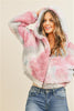 Pink and Gray Tie Dye Sherpa Jacket