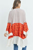 Taupe and Orange Floral Bell Sleeve Cardigan