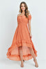 Dusty Orange Cold Shoulder High Low Maxi Dress