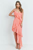 Coral Pink Asymmetrical Hem Maxi Dress