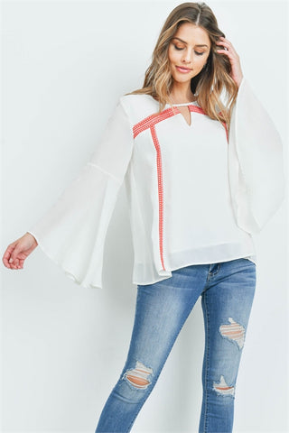 Ivory and Coral Bell Sleeve Top