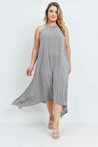 Gray Stripe Plus Size Maxi Dress