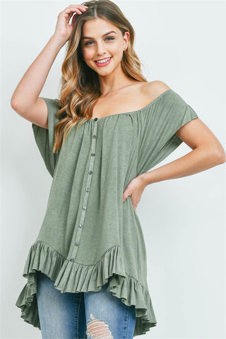 Olive Green Cold Shoulder Tunic Top