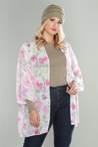 Ivory and Pink Floral Plus Size Cardigan