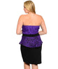 Black and Purple Peplum Lace Overlay Strapless Dress