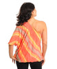 Womans Plus Size Pink and Orange Single Shoulder Top with Necklace