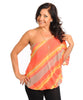 Womans Plus Size Pink and Orange Single Shoulder Top with Necklace