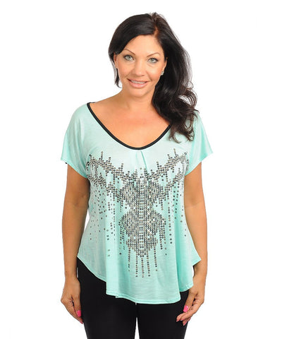 Womens Plus Size Mint and Black Sheer and Sequin Accents