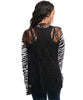 Edgy Black and White Animal Print Cardigan with Lace Back Plus Size