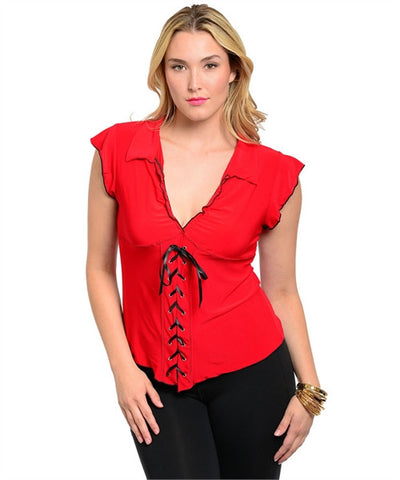 Womans Plus Size Red and Black Corset Style Top