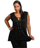 Black Sleeveless Top with Keyhole Accent Sheer Back and Necklace