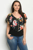 Black and Pink  Floral Plus Size Top with Necklace